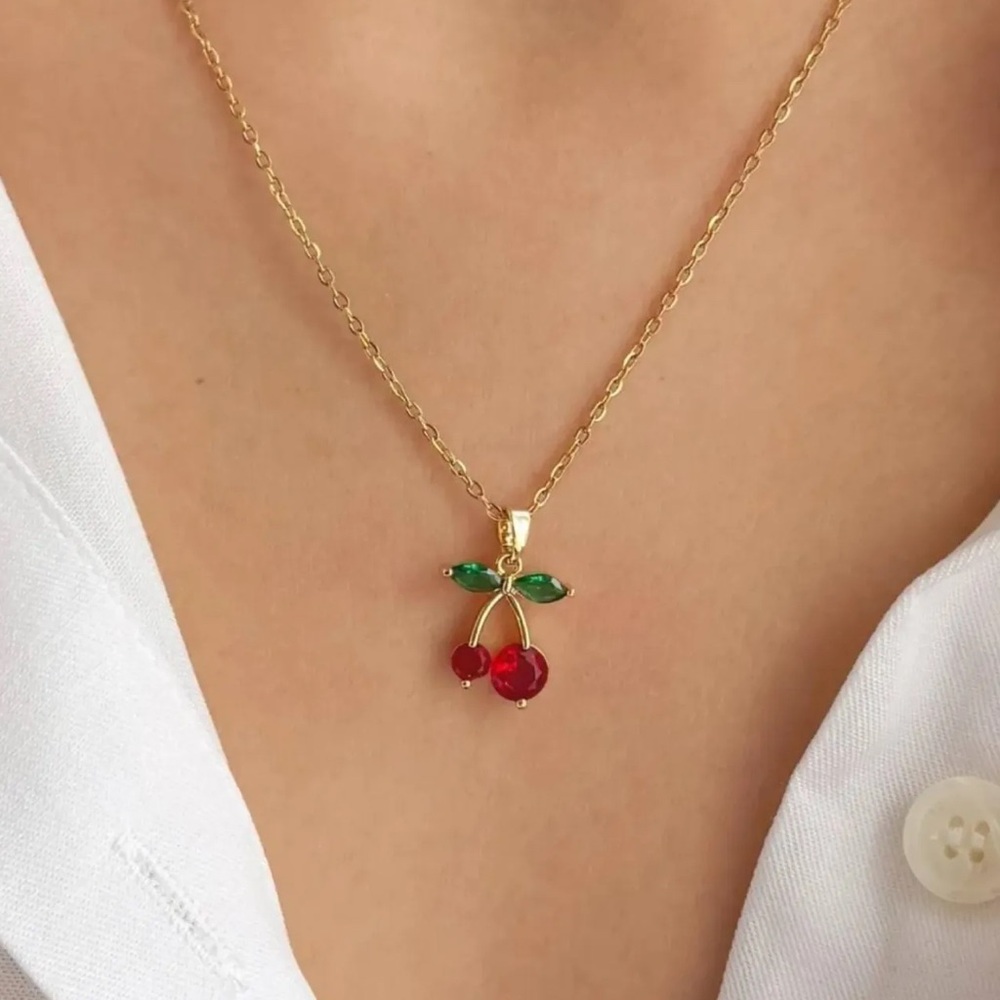 Cherry Necklace | Real Crystal Stone 14K Gold Plated Luxury Design